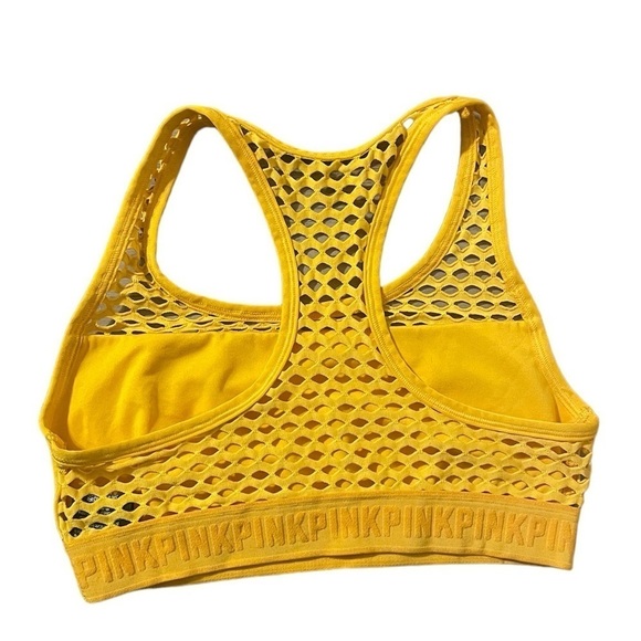 PINK Victoria's Secret yellow Stretchy Mesh-Back Sports Bra racer back - Picture 2 of 5